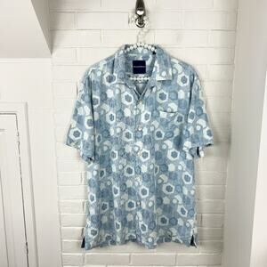 Tommy Bahama Men’s Blue Patterned 100% Silk Button Down Shirt Size L
